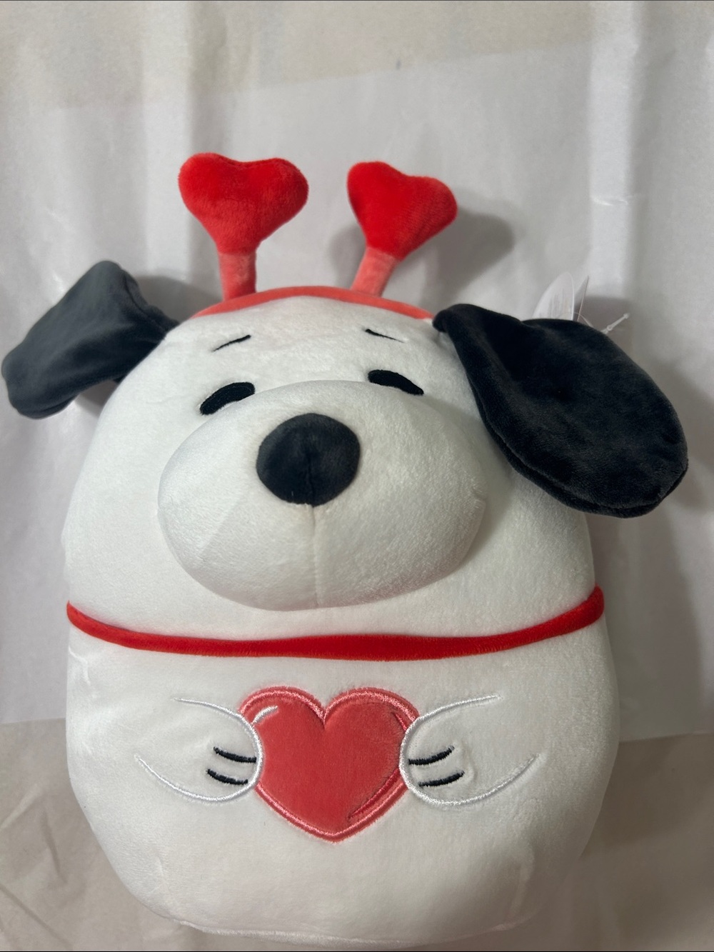 Peanuts White and Black Plush Snoopy Dog Toy with Red Heart Accents - Peanuts